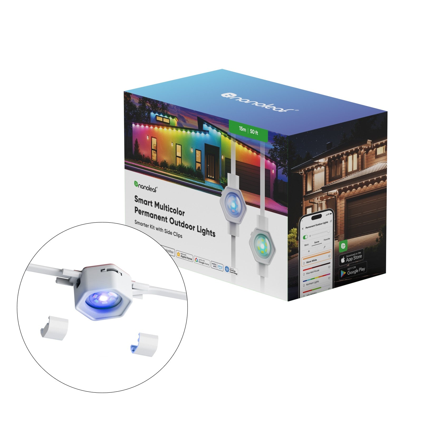 Matter Smart Multicolor Permanent Outdoor Lights Smarter Kit with Side Clips 50ft (15m)